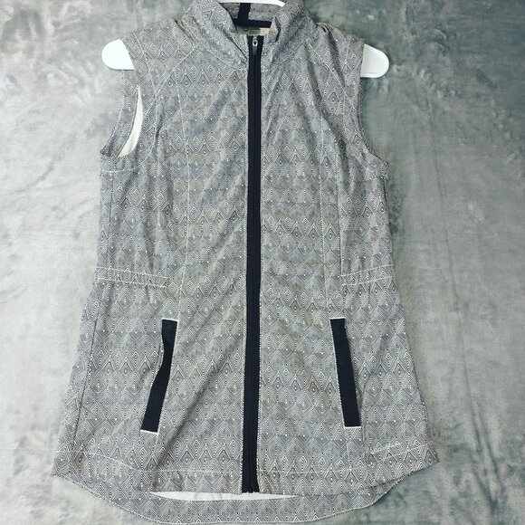 Eddie Bauer Women XS Full Zip Vest Geometric Print Sleeveless Gray Black Outdoor - Picture 1 of 11